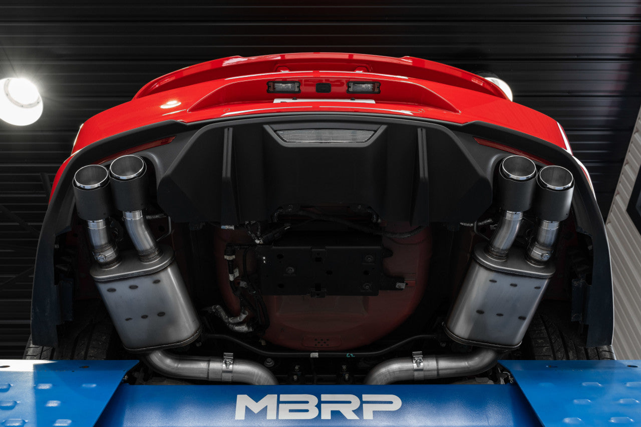 MBRP Ford Mustang GT 5.0L 2018 - 2023, 3" Cat Back, Dual Quad Split Rear Exit, Active Exhaust, T304 w/ Carbon Fiber Tips