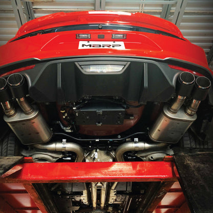 MBRP Ford Mustang GT 5.0L 2018 - 2023, 3" Cat Back, Dual Quad Split Rear Exit, Active Exhaust, T304 w/ Carbon Fiber Tips