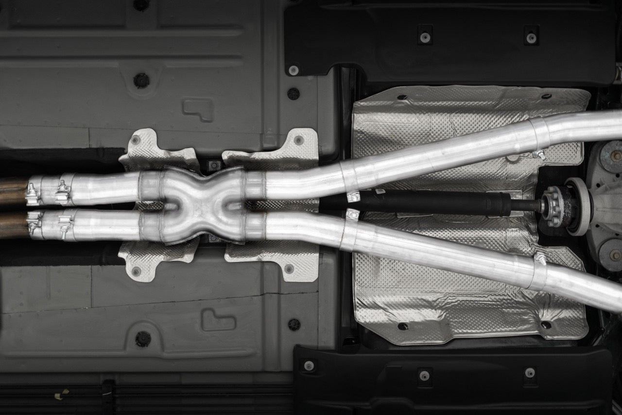 MBRP Dual Cat-Back Exhaust System – Quad Tips (Race) – Aluminized Steel – Dodge Challenger 6.2L & 6.4L HEMI (2015–2023), 5.7L HEMI (2017–2023)