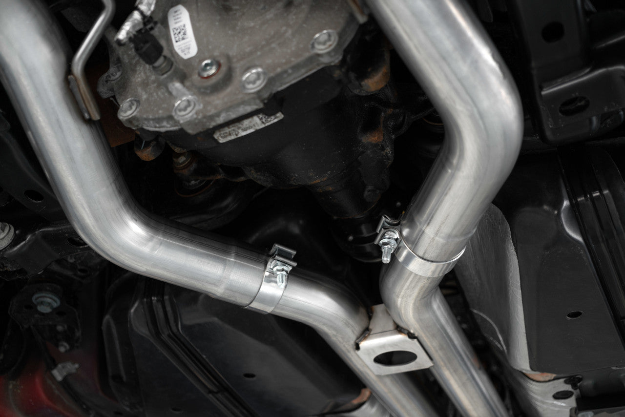 MBRP Ford Mustang GT 5.0L 2018 - 2023, 3" Cat Back, Dual Quad Split Rear Exit, Active Exhaust, T304 w/ Carbon Fiber Tips