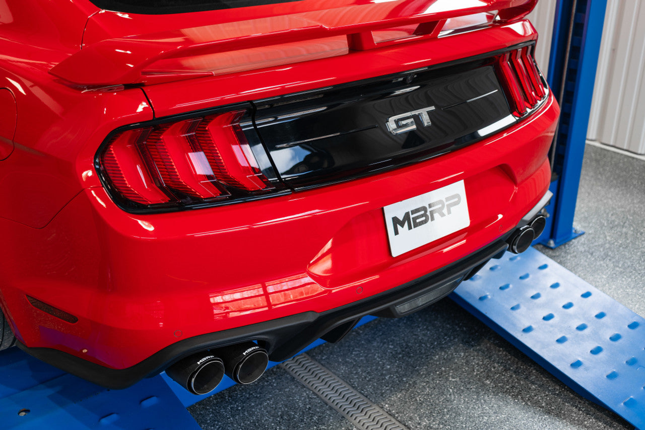 MBRP Ford Mustang GT 5.0L 2018 - 2023, 3" Cat Back, Dual Quad Split Rear Exit, Active Exhaust, T304 w/ Carbon Fiber Tips