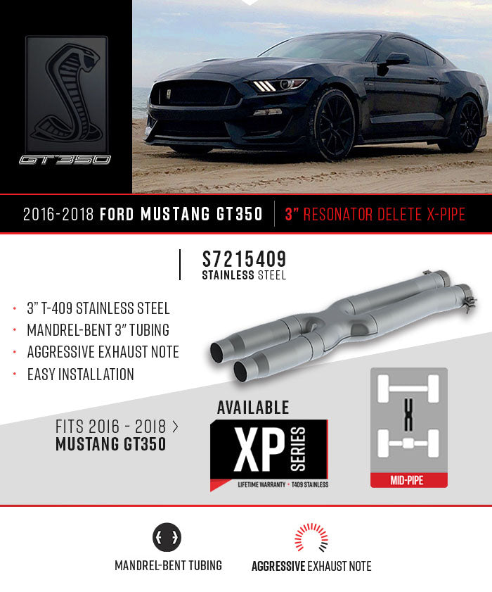 MBRP Ford Mustang GT350 2015 - 2020, 3" Resonator Delete X-Pipe, T409